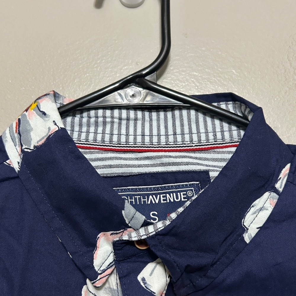 Eighth Avenue Button Down Shirt Mens S Navy Blue Floral Print Cotton Preppy Boho - Picture 3 of 10